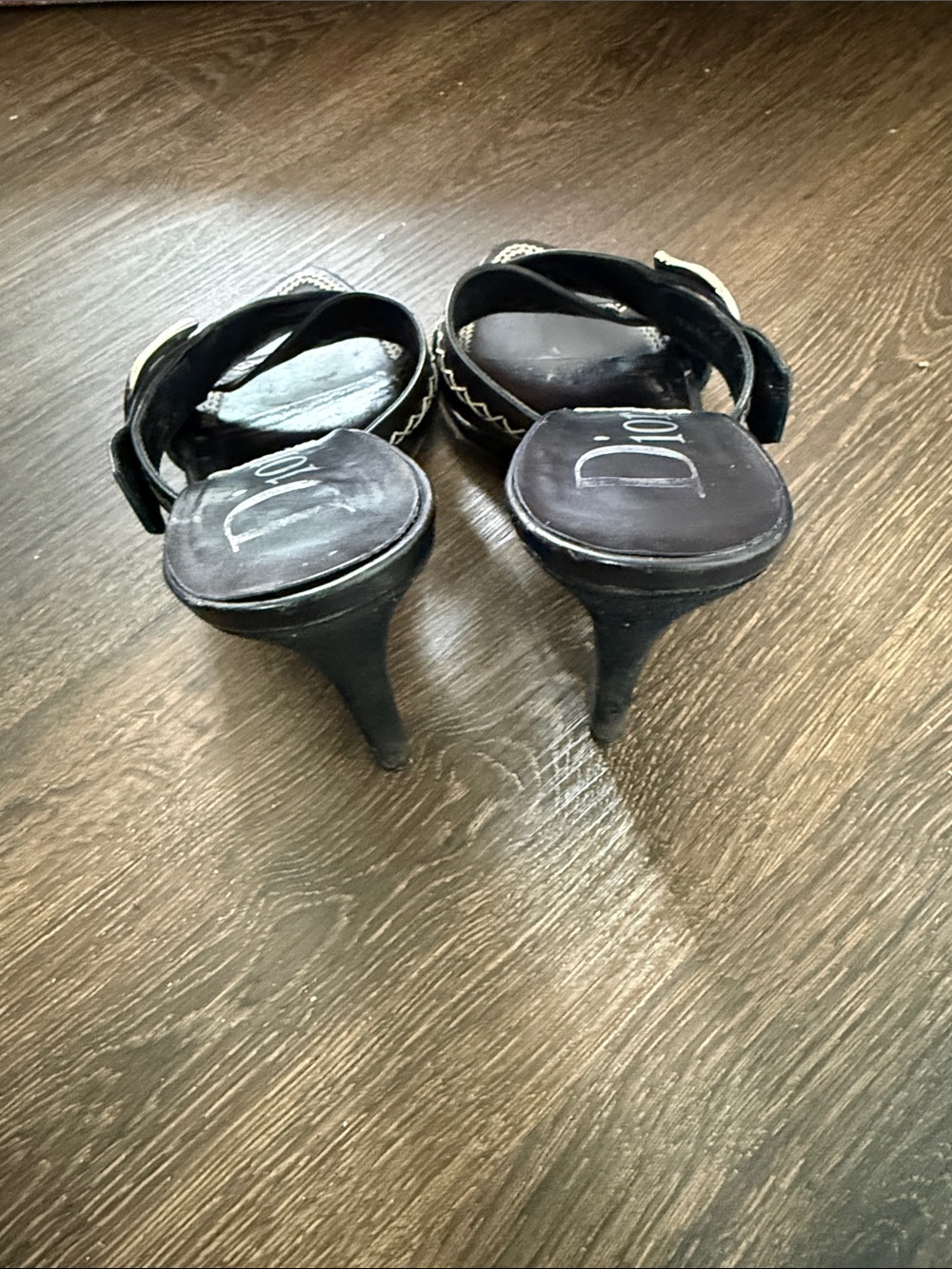 Dior Black Leather Slip-On Mules with White Contrast Stitching - Picture 3 of 5